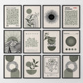 Set of 12 Sage Green Art. Abstract Matisse, Bauhaus MCM Prints
