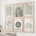 Gallery Wall Set of 6. Sage Green Bauhaus Prints Inspired by Kusama and Matisse