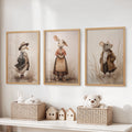 Whimsical Animal Wall Art. Dug & Mouse Set 3 Vintage Prints