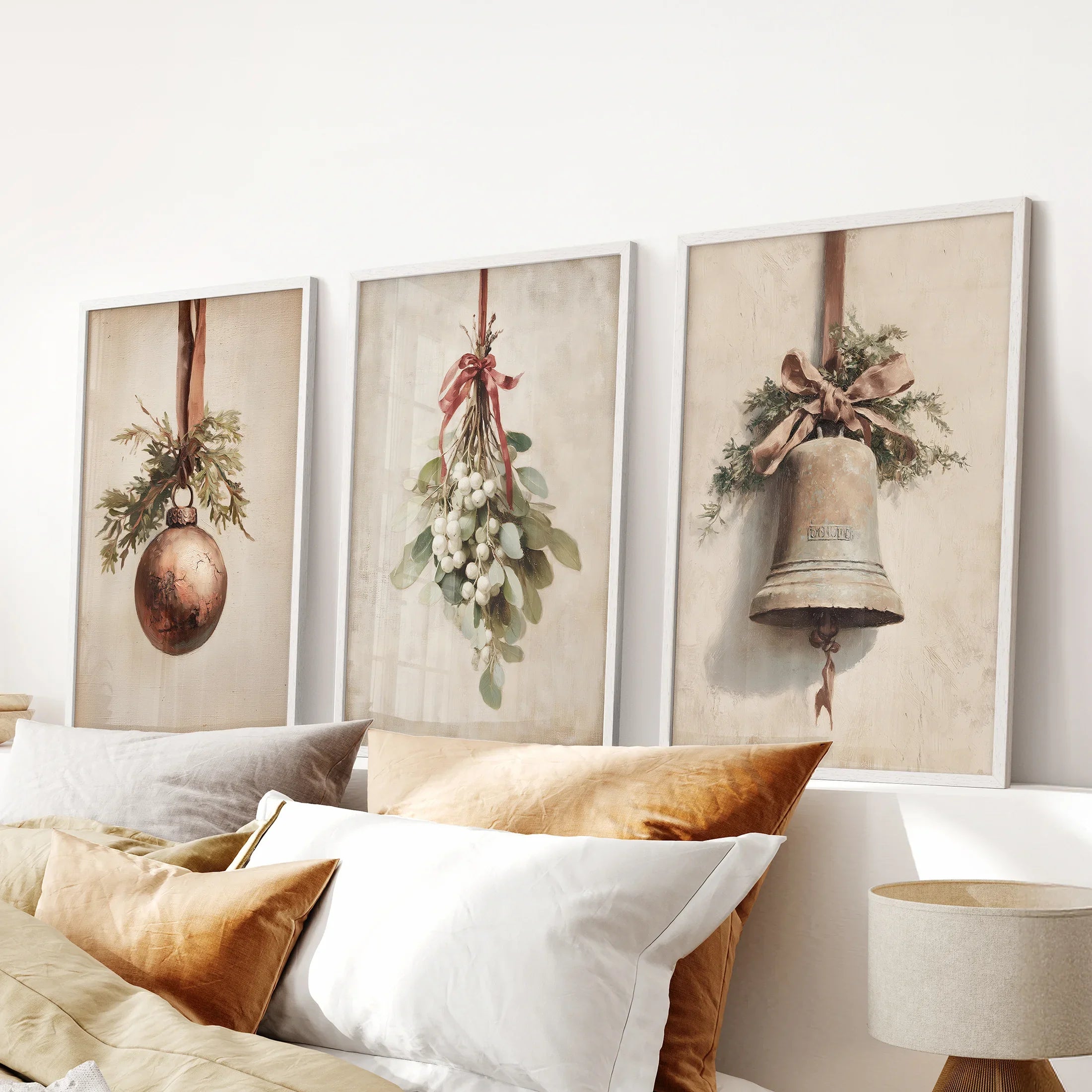 Rustic Holiday Set of 3 Prints: Vintage Christmas Bell Art