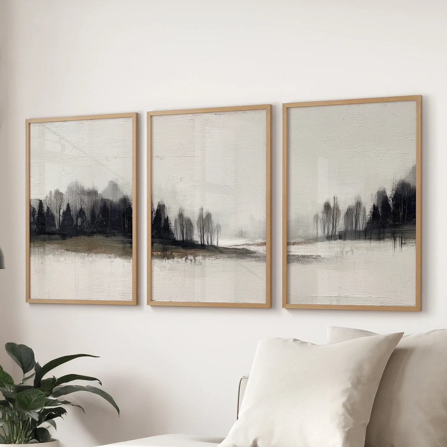 Neutral Forest Set of 3 Prints. Scandinavian Minimalist Art