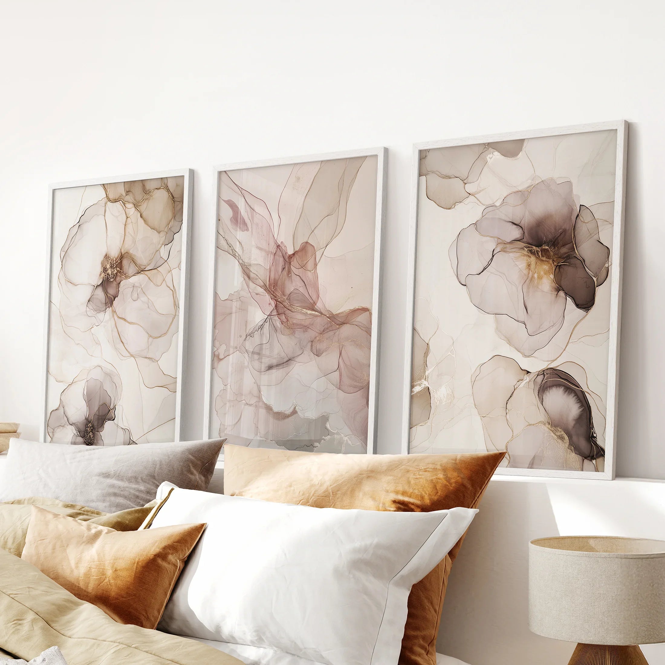 Neutral Abstract Watercolor 3 Piece Wall Art. Decor for Modern Bedrooms