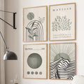 Modern Sage Green Wall Art. Set of 4 Bauhaus and Matisse-Inspired Prints