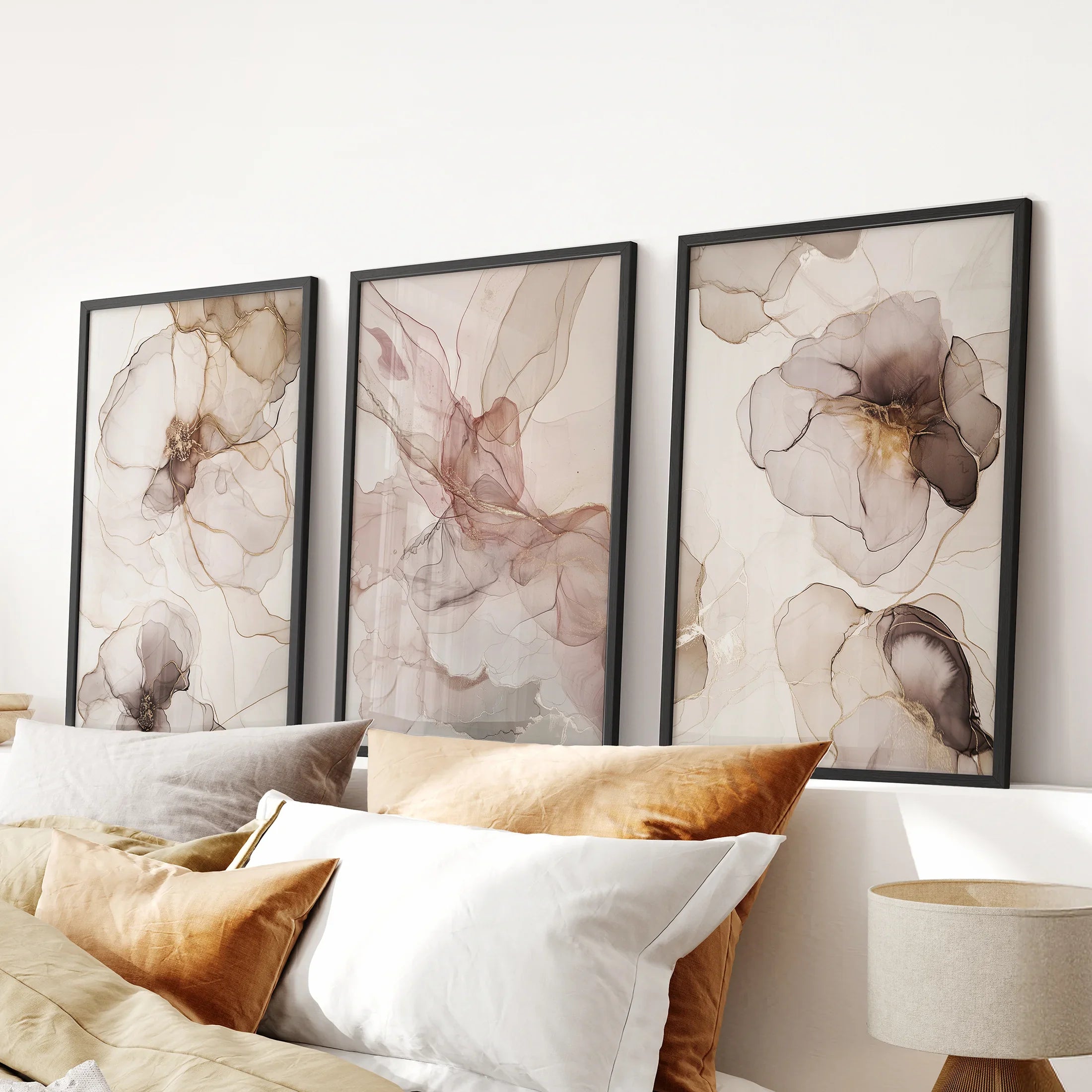 Neutral Abstract Watercolor 3 Piece Wall Art. Decor for Modern Bedrooms
