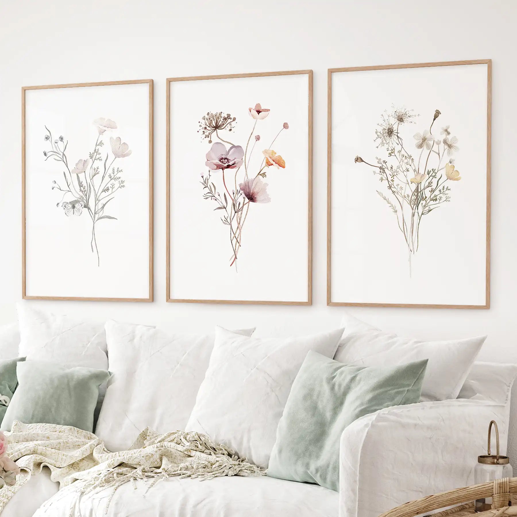 Watercolor Wildflower Set of 3 Prints. Botanical Floral Art for Cottage Spaces