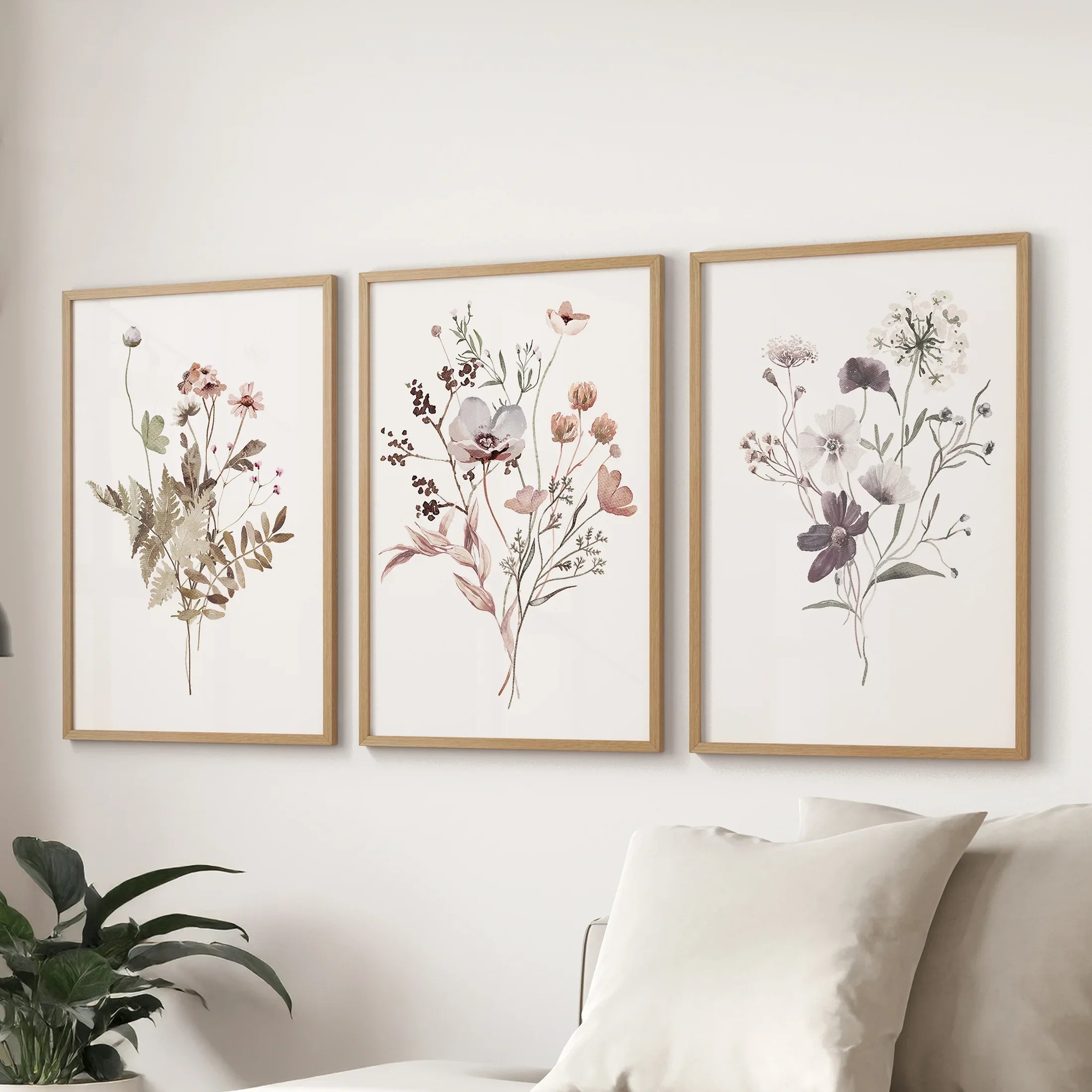 Meadow Wildflower Print Set of 3 Pieces. Watercolor Botanical Prints