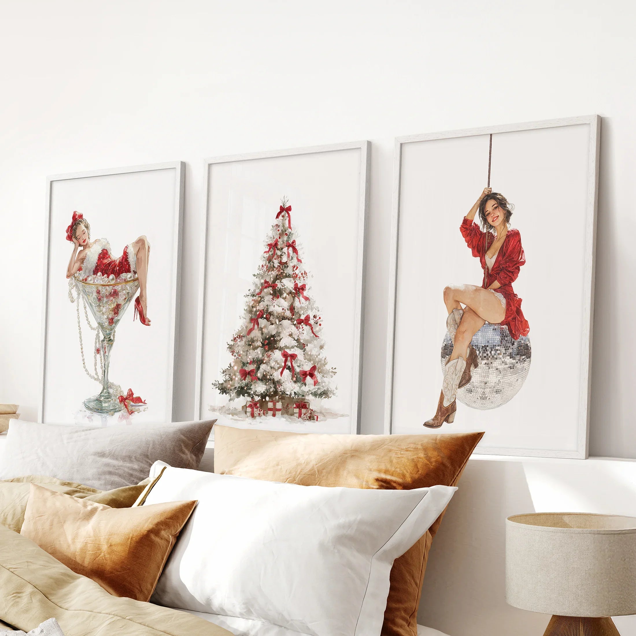 Glam Christmas Art. Pin Up Holiday Print Set of 3