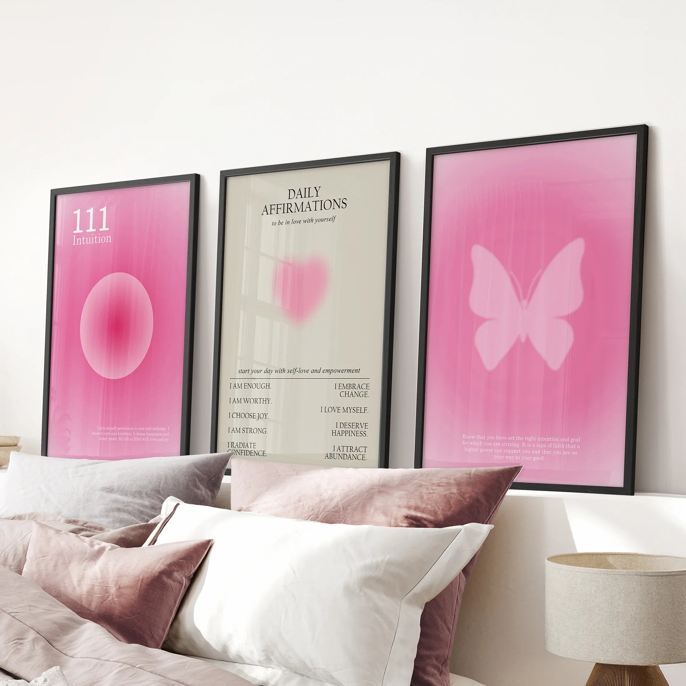 Pink Aura 3 Piece Art Prints Set. Motivational Decor for Girls’ Bedroom or Dorm