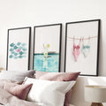 Summer Wall Art Set of 3. Poolside Party Watercolor Prints