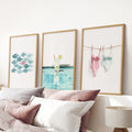 Summer Wall Art Set of 3. Poolside Party Watercolor Prints