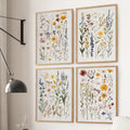 Wildflower Wall Art Set of 4. Vintage Botanical Prints