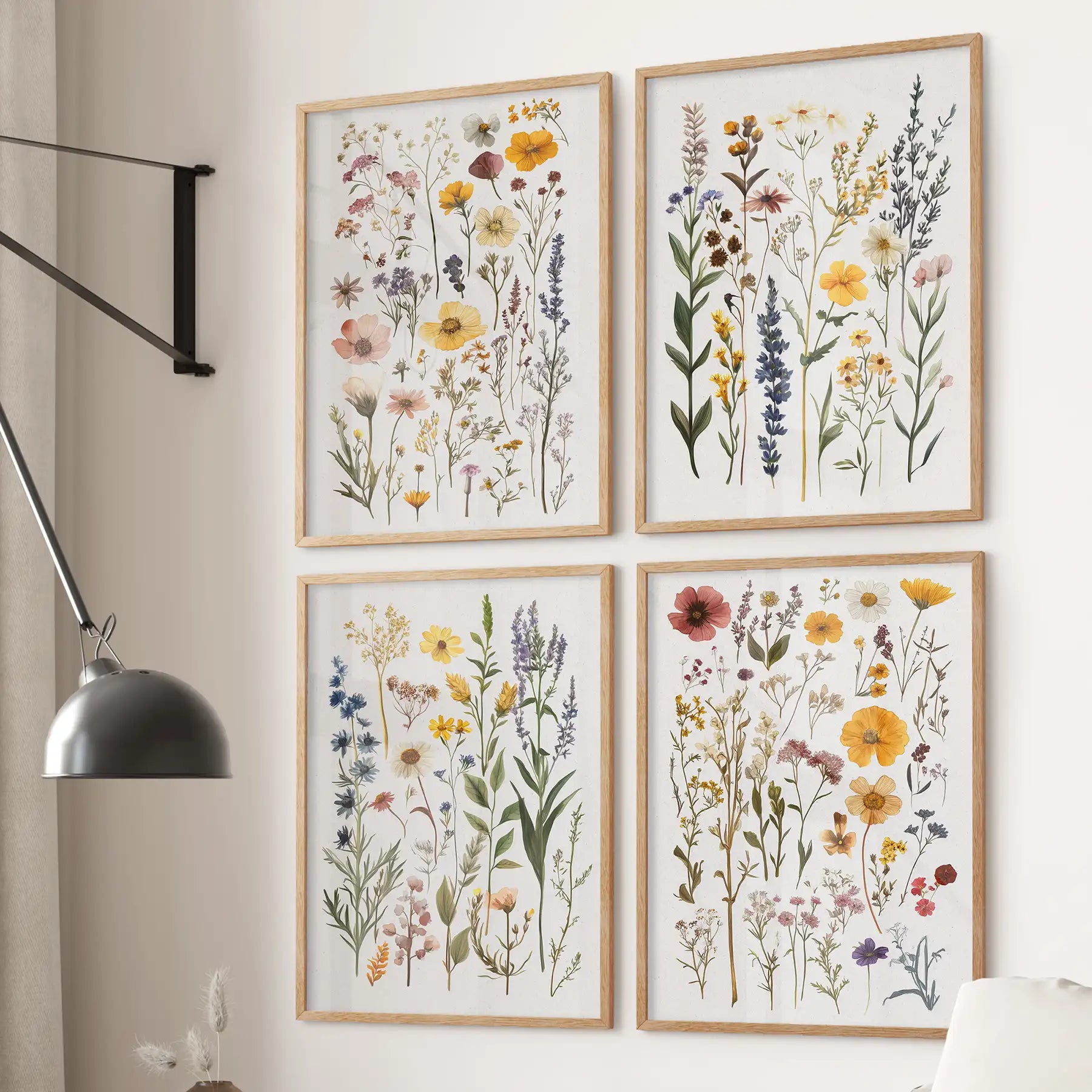 Wildflower Wall Art Set of 4. Vintage Botanical Prints