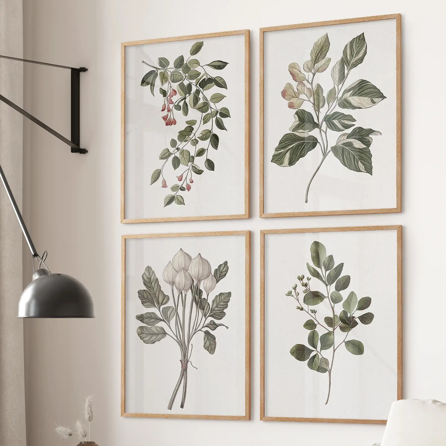 Vintage Plant Drawing Posters. Set of 4 Floral Art Prints