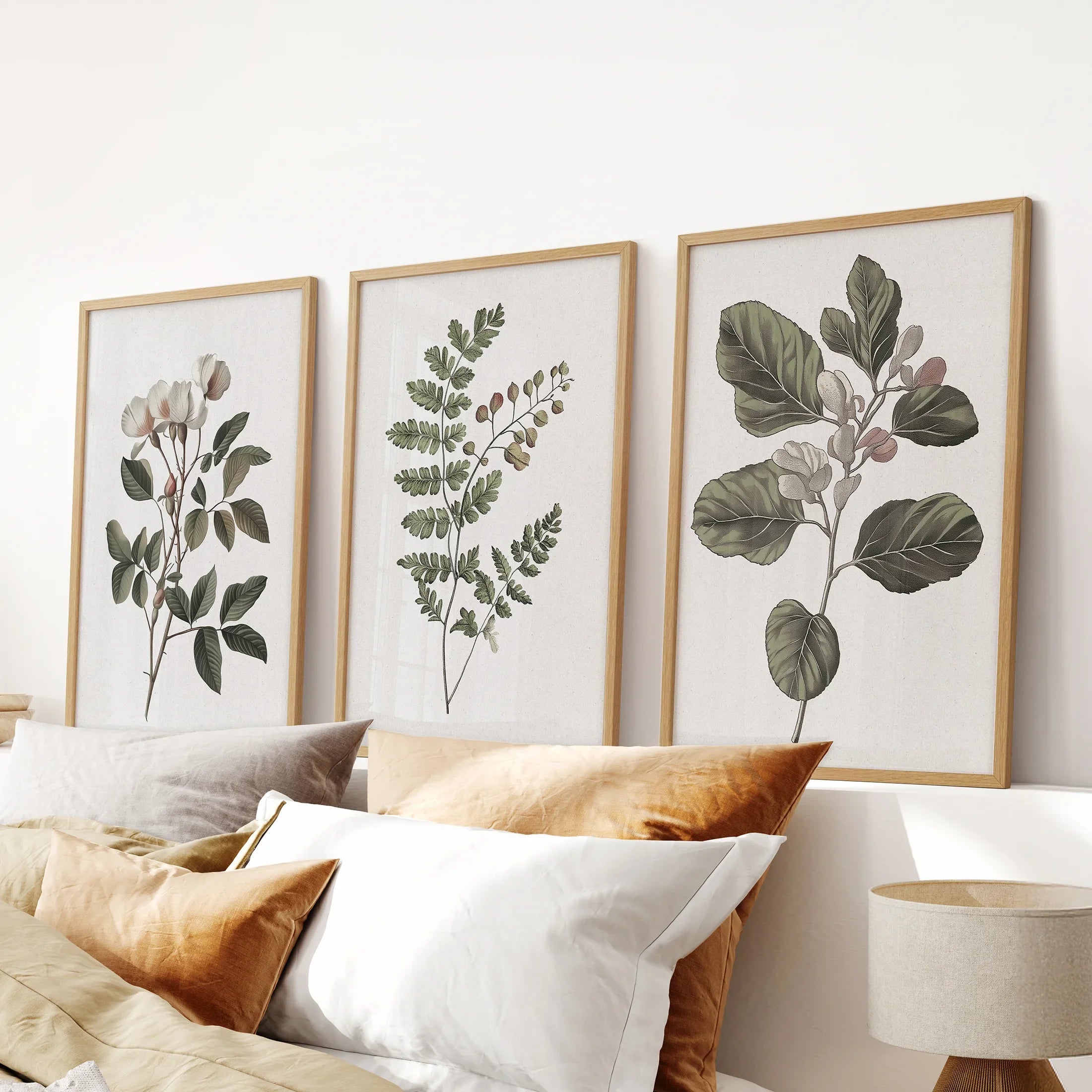 Minimalist Lithographic Plants Prints. 3 Piece Botanical Art