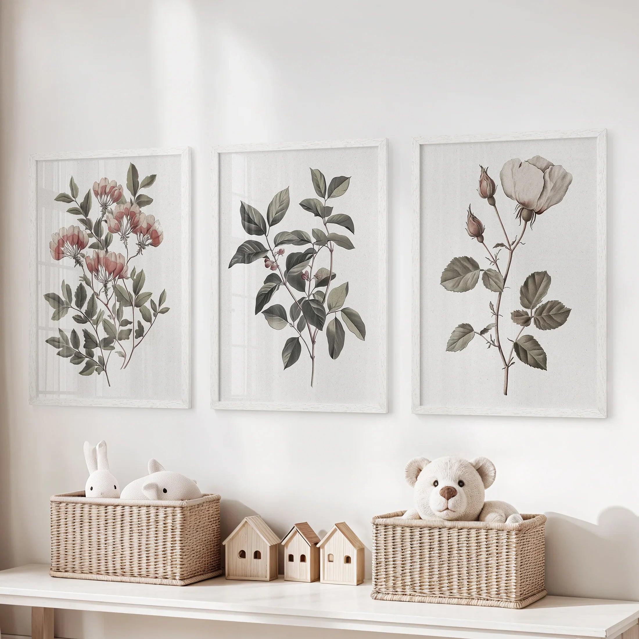 Set of 3 Floral Posters. Rose Flower Vintage Wall Art