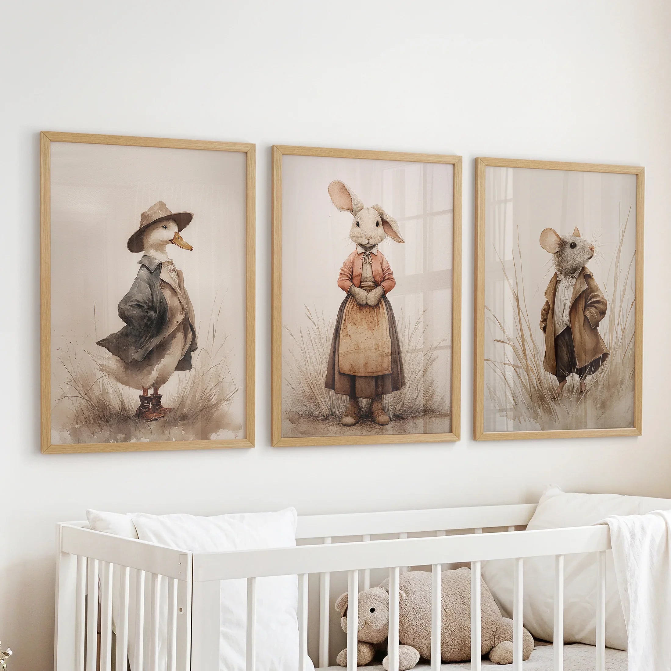 Whimsical Animal Wall Art. Dug & Mouse Set 3 Vintage Prints