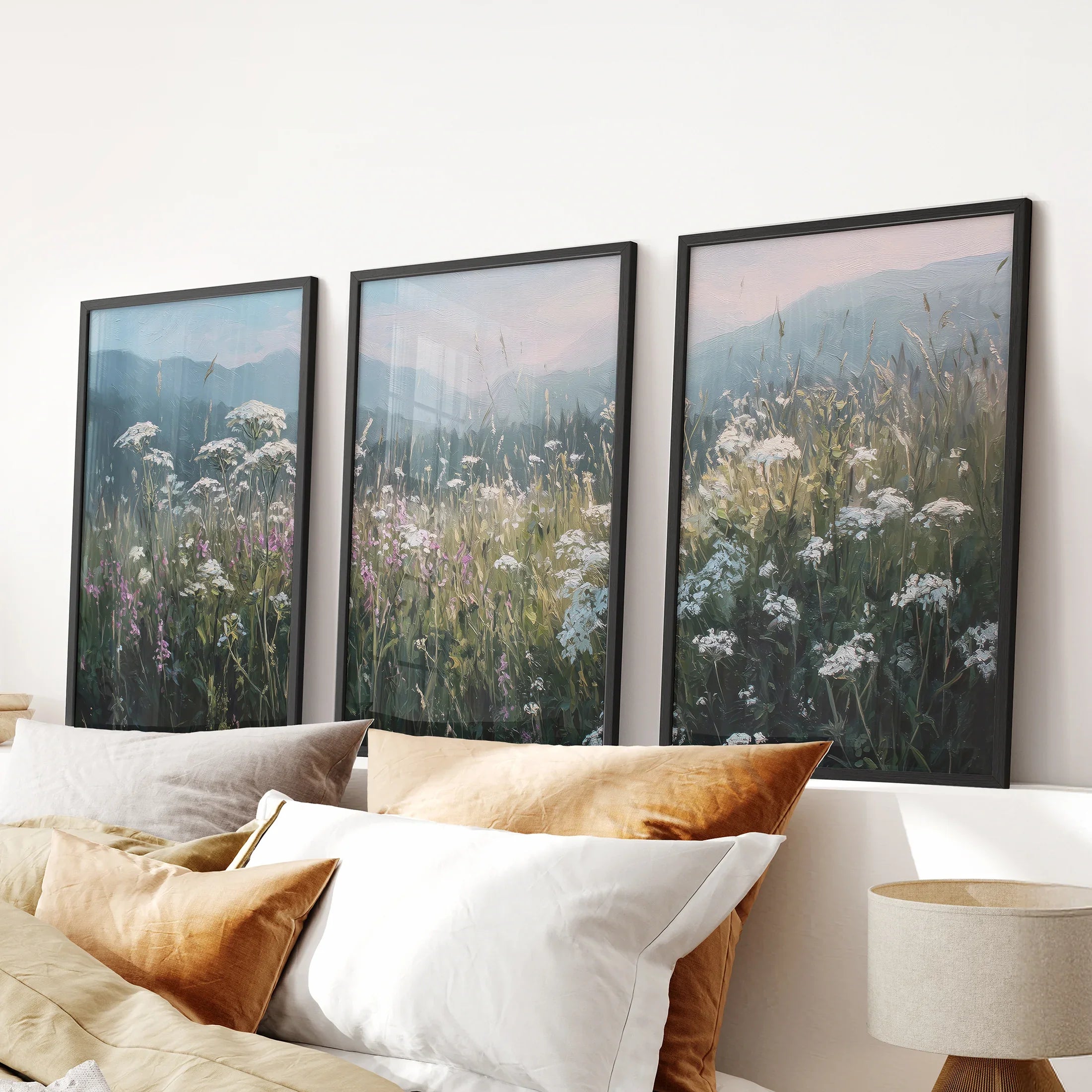 Wildflower Field at Sunset – Nature Wall Art Set of 3