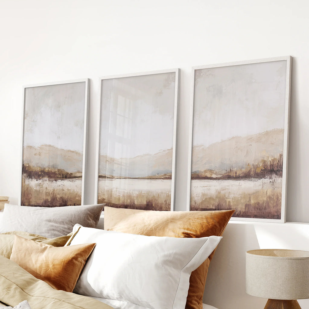 Neutral Beige Brown Landscape Tryptich. Set of 3 Art Prints