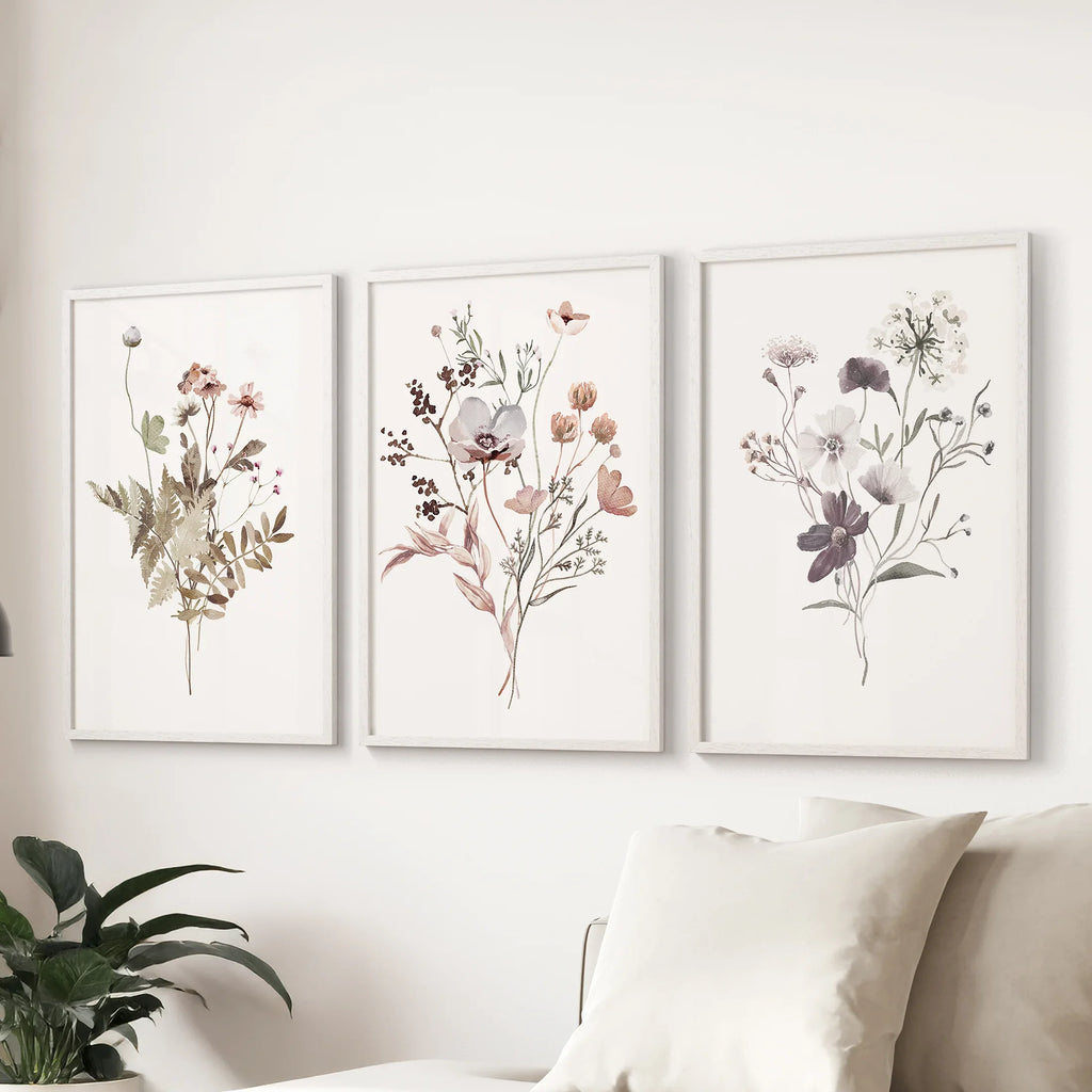 Meadow Wildflower Print Set of 3 Pieces. Watercolor Botanical Prints
