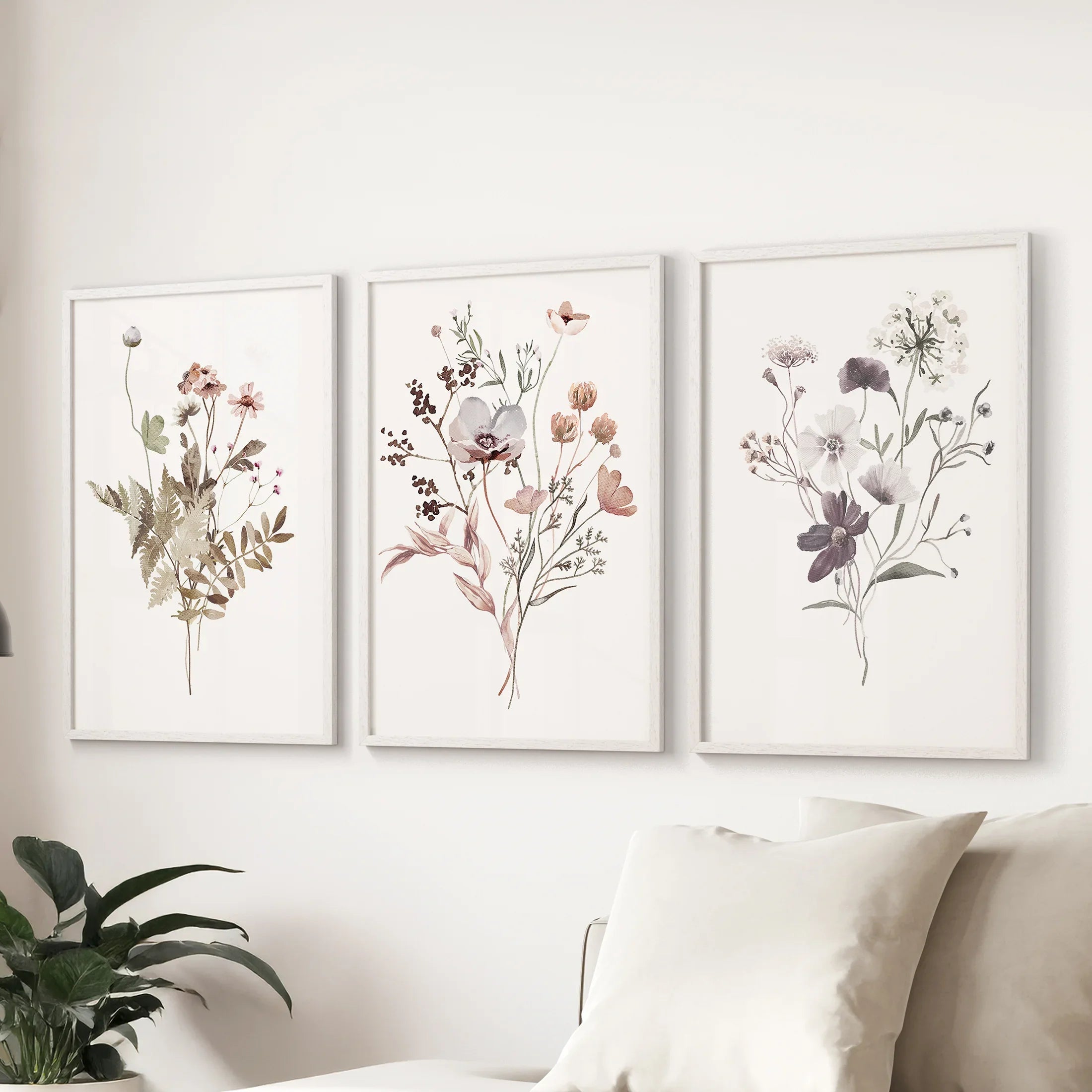 Meadow Wildflower Print Set of 3 Pieces. Watercolor Botanical Prints
