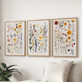 Boho Floral 3 Piece Wall Art. Pressed Flowers Print Set
