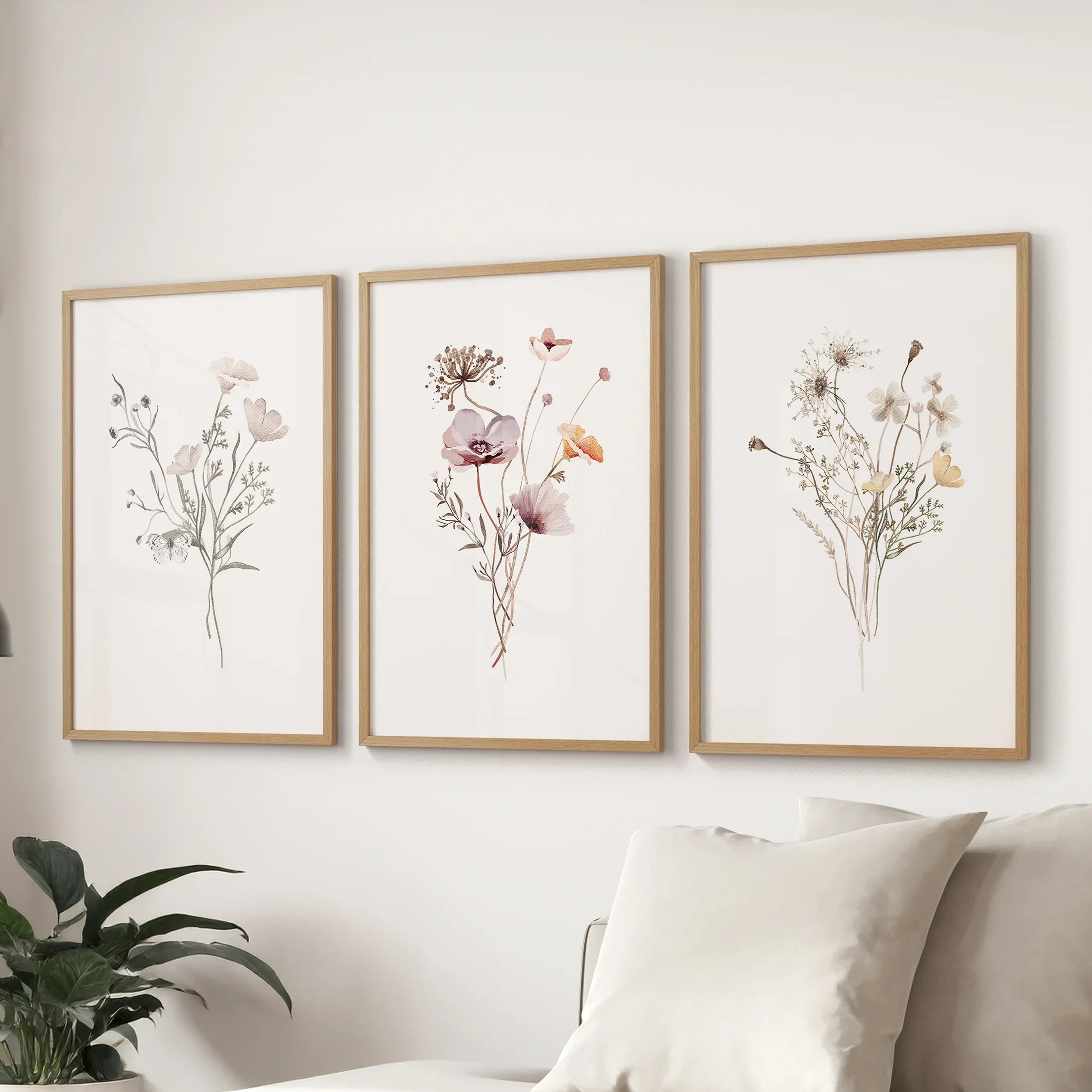 Watercolor Wildflower Set of 3 Prints. Botanical Floral Art for Cottage Spaces