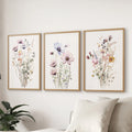 Watercolor Floral Wall Art. Set of 3 Botanical Prints