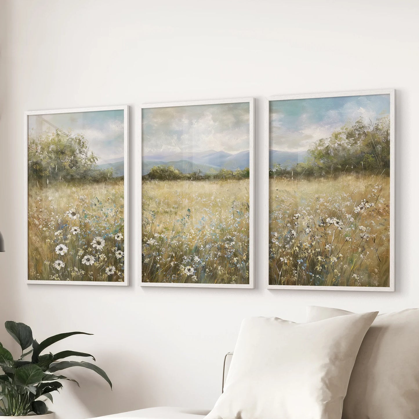 Neutral Meadow Wildflowers Wall Art. Set of 3 Nature Prints