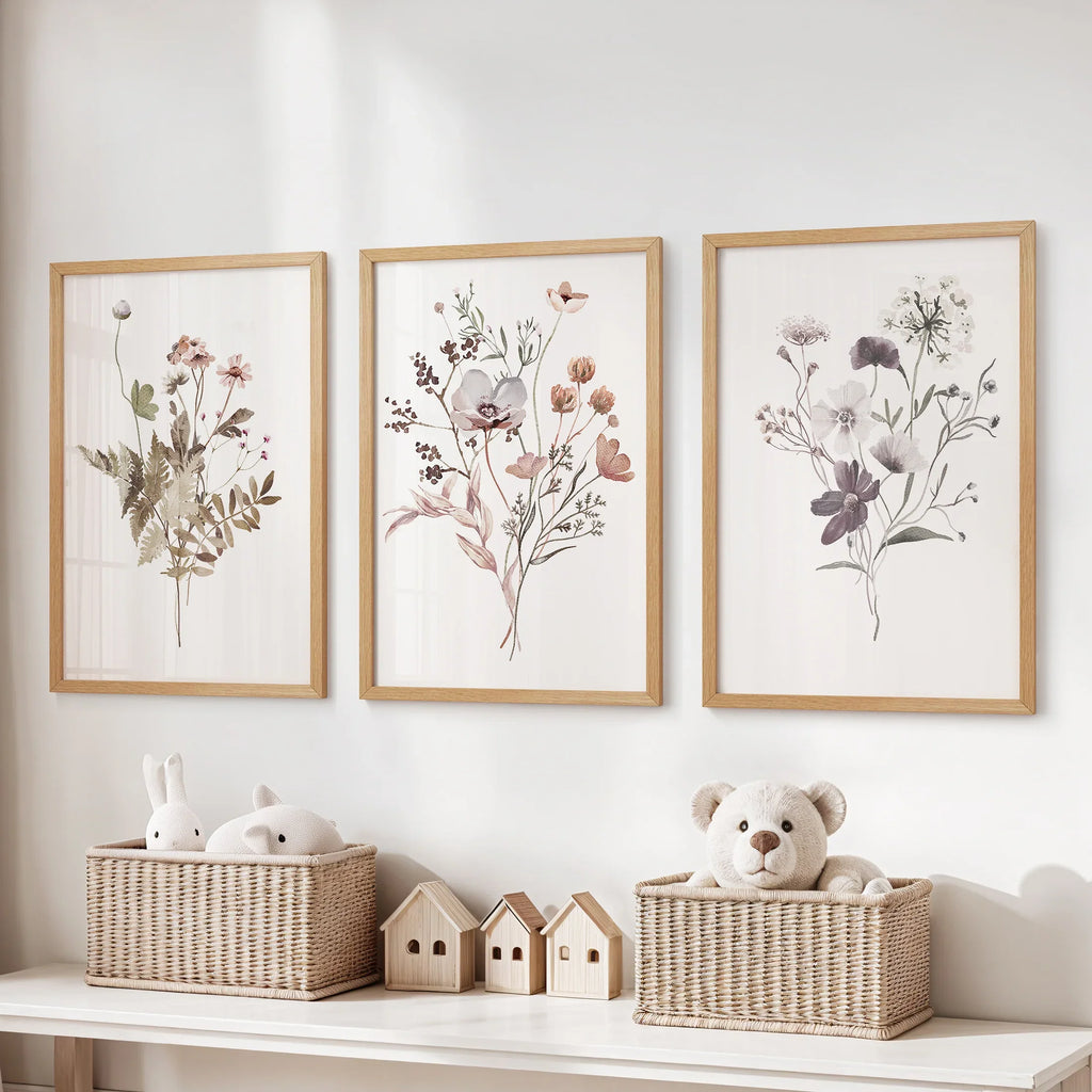Meadow Wildflower Print Set of 3 Pieces. Watercolor Botanical Prints