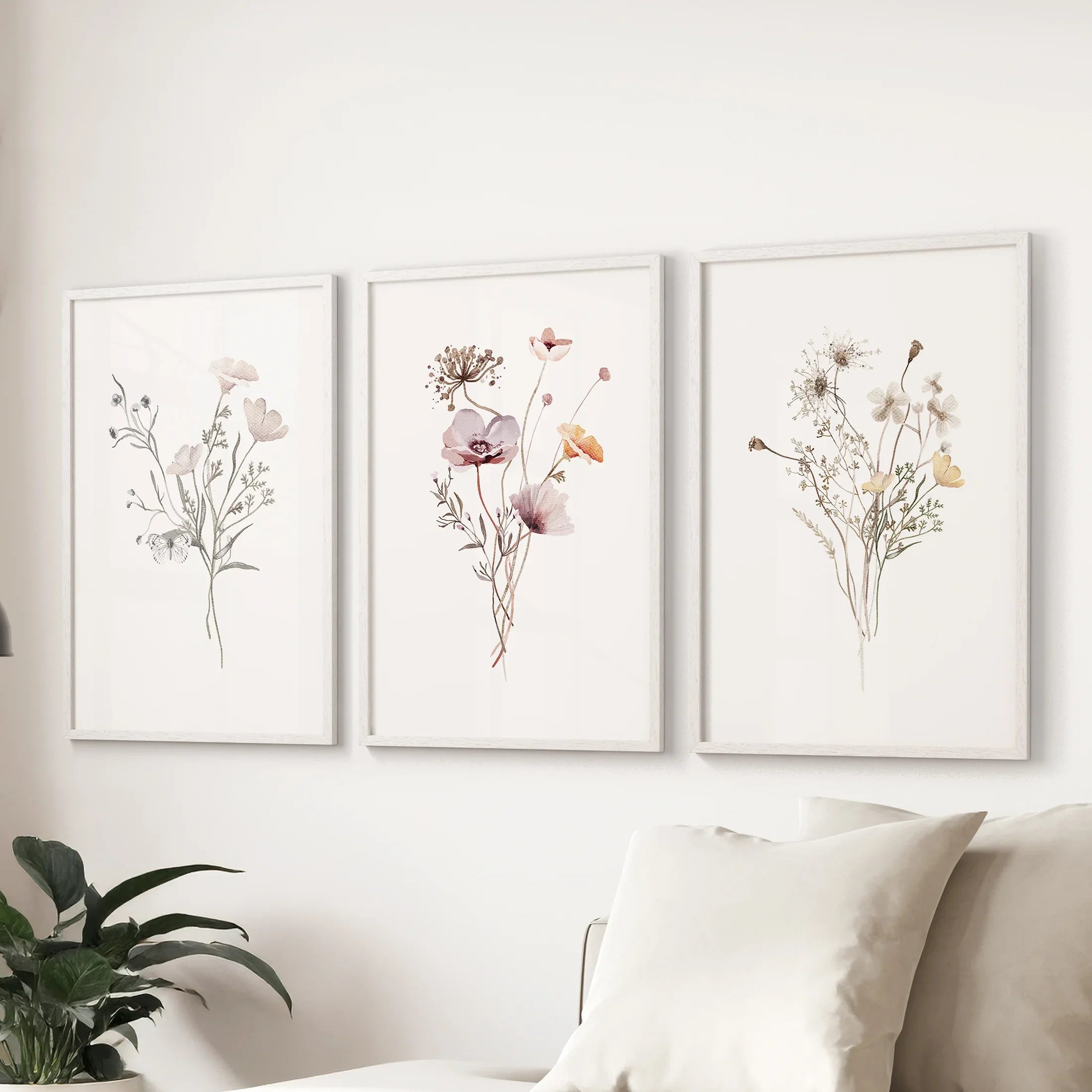 Watercolor Wildflower Set of 3 Prints. Botanical Floral Art for Cottage Spaces
