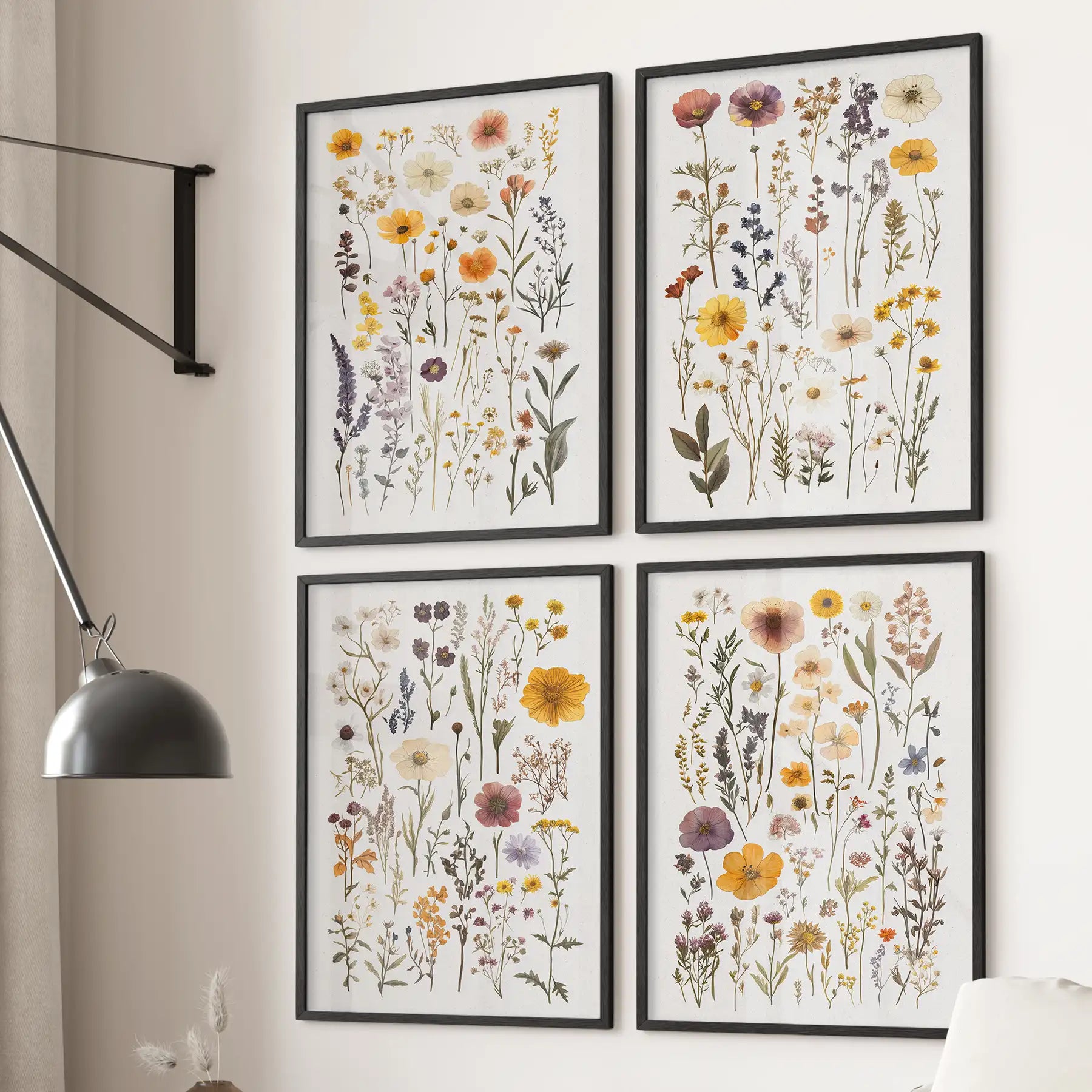 Colorful Wildflower Set of 4 Art. Vintage Litoghraph Posters