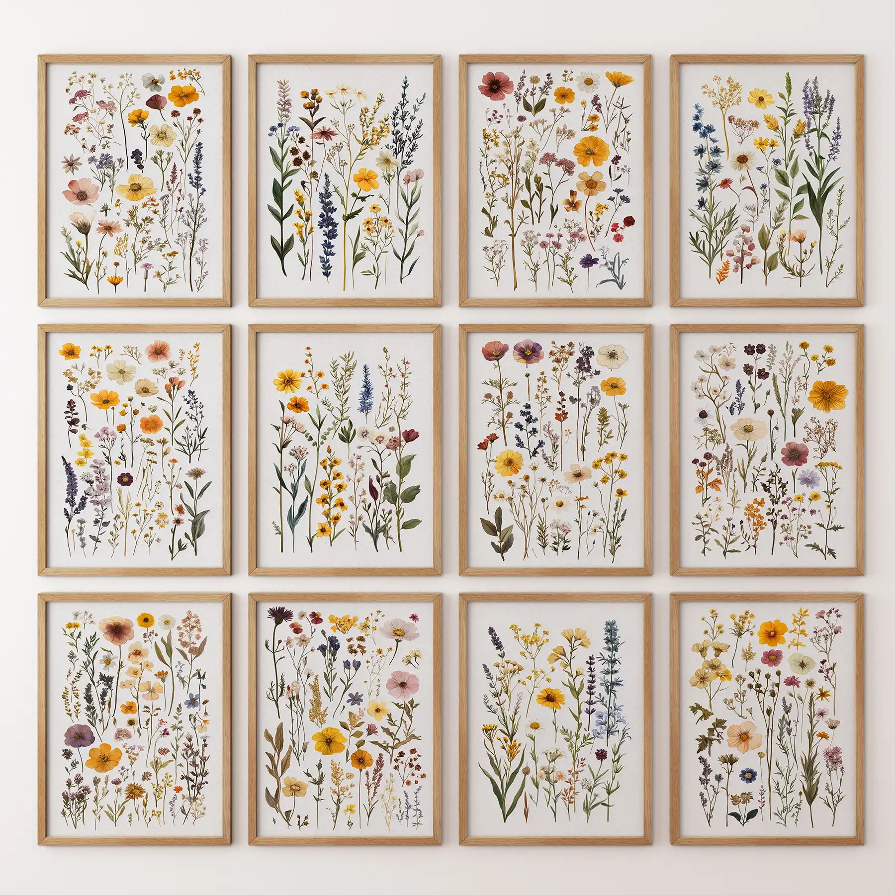 Pressed Flower Art Print Set of 12. Botanical Lithograph