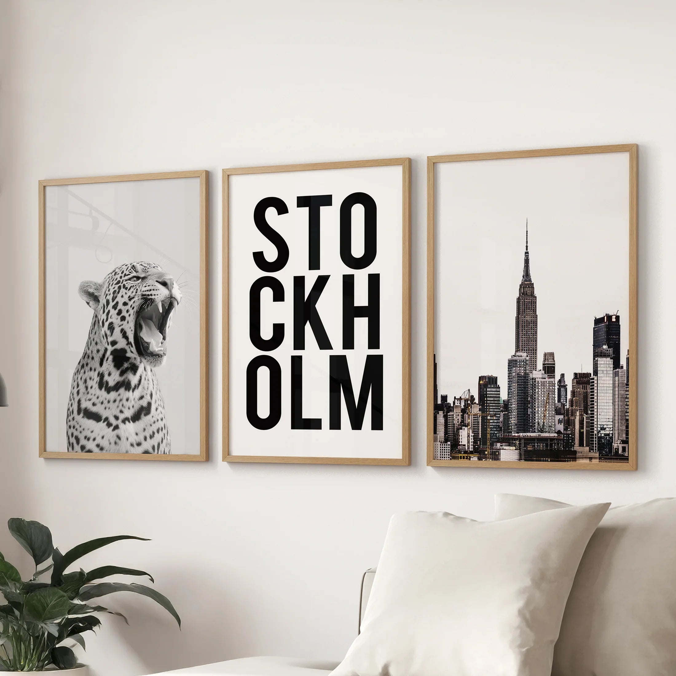 Black White Leopard & Stockholm. Fashion Wall Art Set of 3