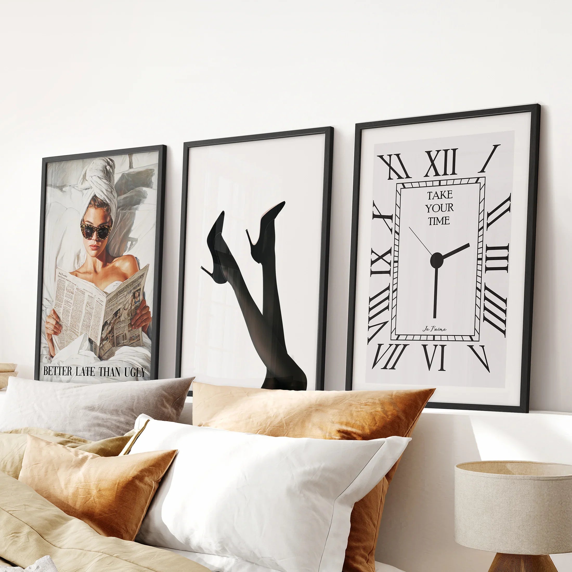 Elegant Glam Wall Art: Fashion Girl, Heels. Set of 3 Prints