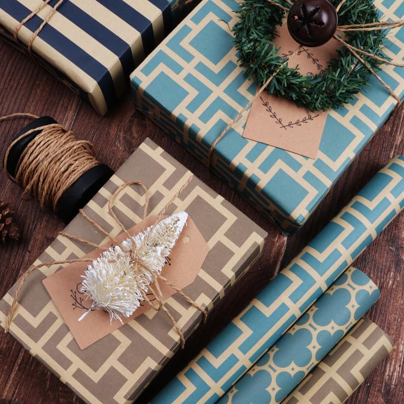 Modern Geo Kraft "Trellis/Polka Dots" Brown Wrapping Paper Sheets