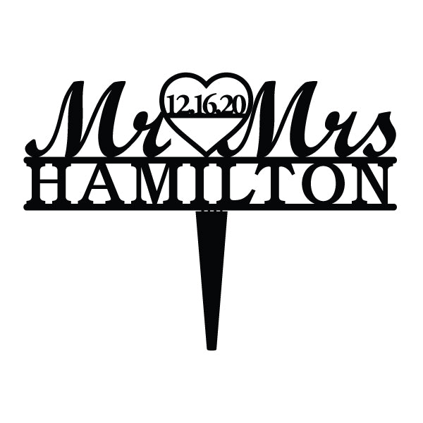 Personalized Mr & Mrs Heart Wedding Cake Topper