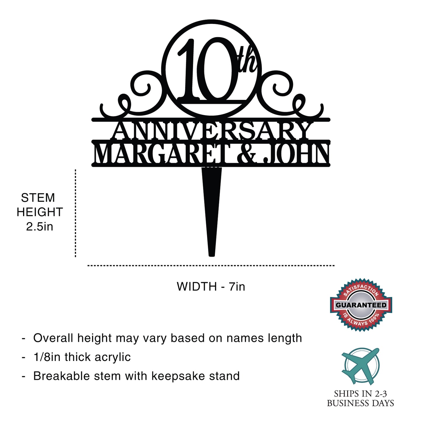 Personalized Numbered Anniversary Cake Topper