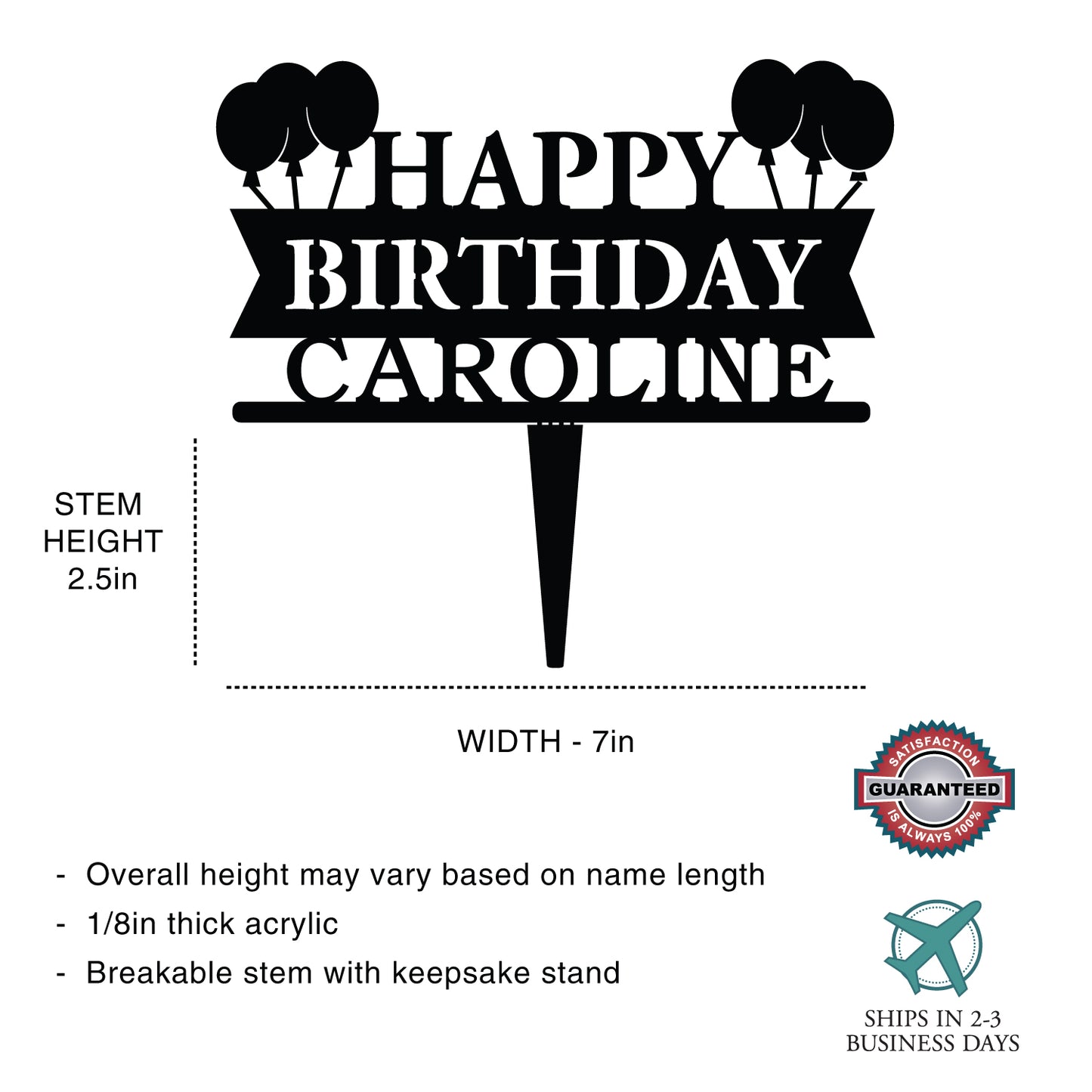 Personalized Balloon Birthday Cake Topper