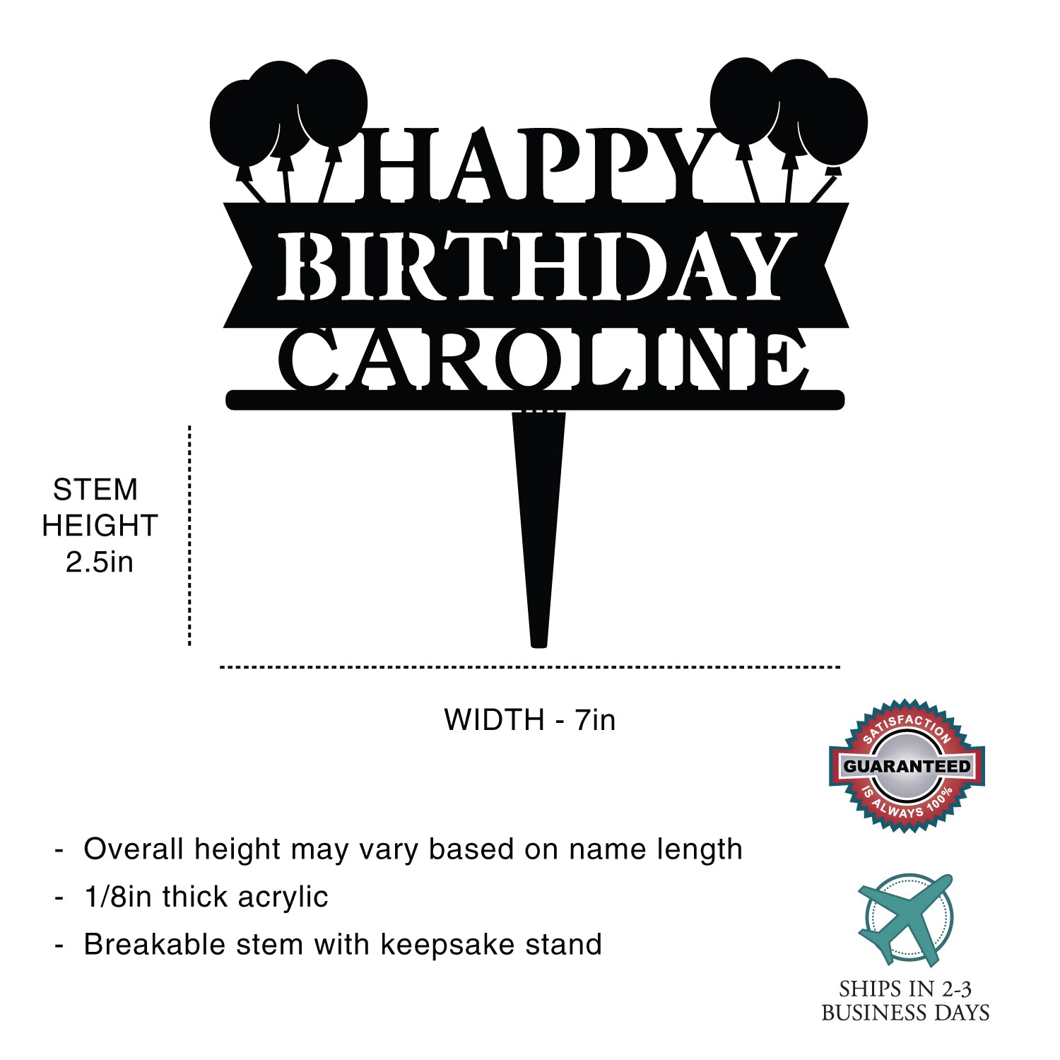Personalized Balloon Birthday Cake Topper