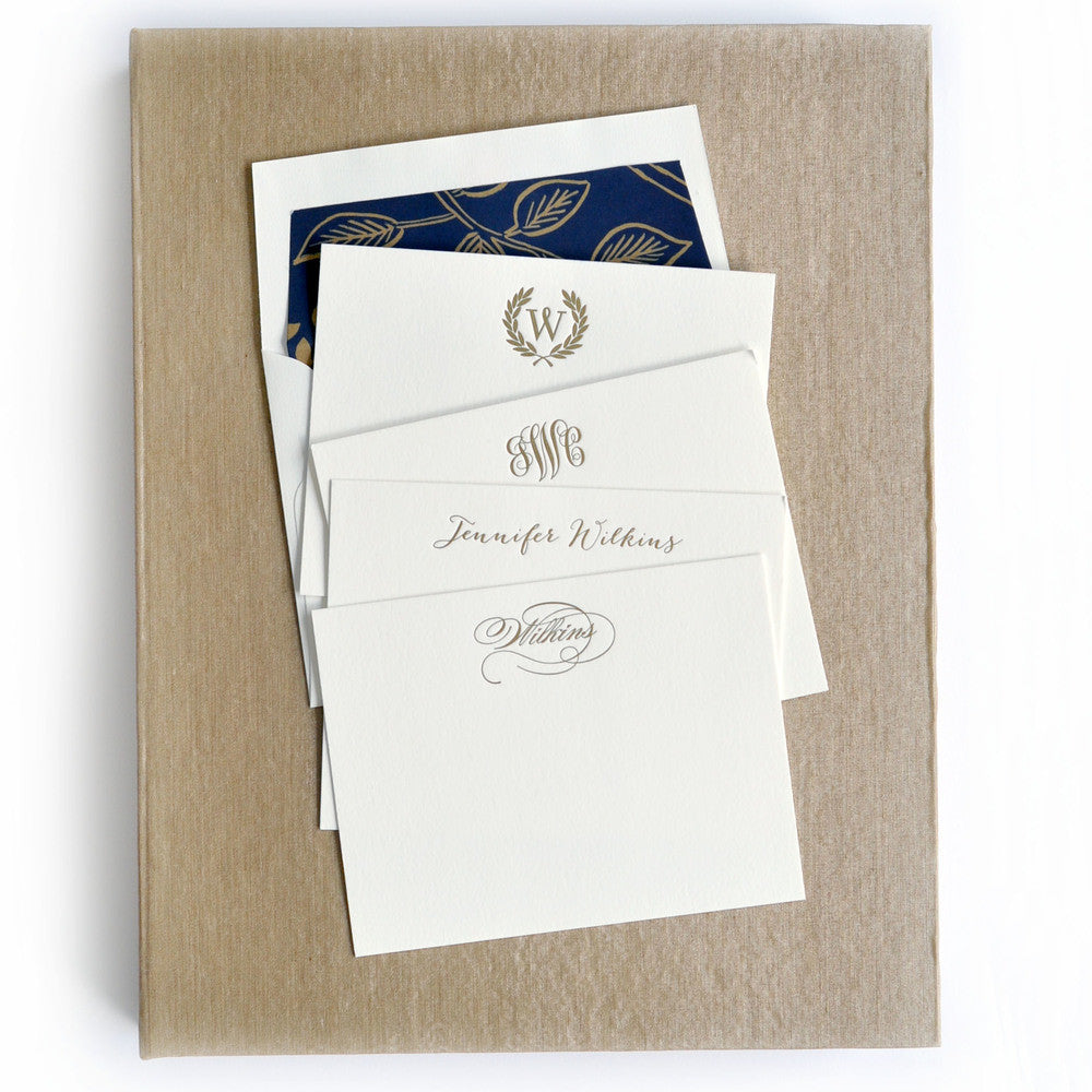 Grand Silk Stationery Box - Champagne