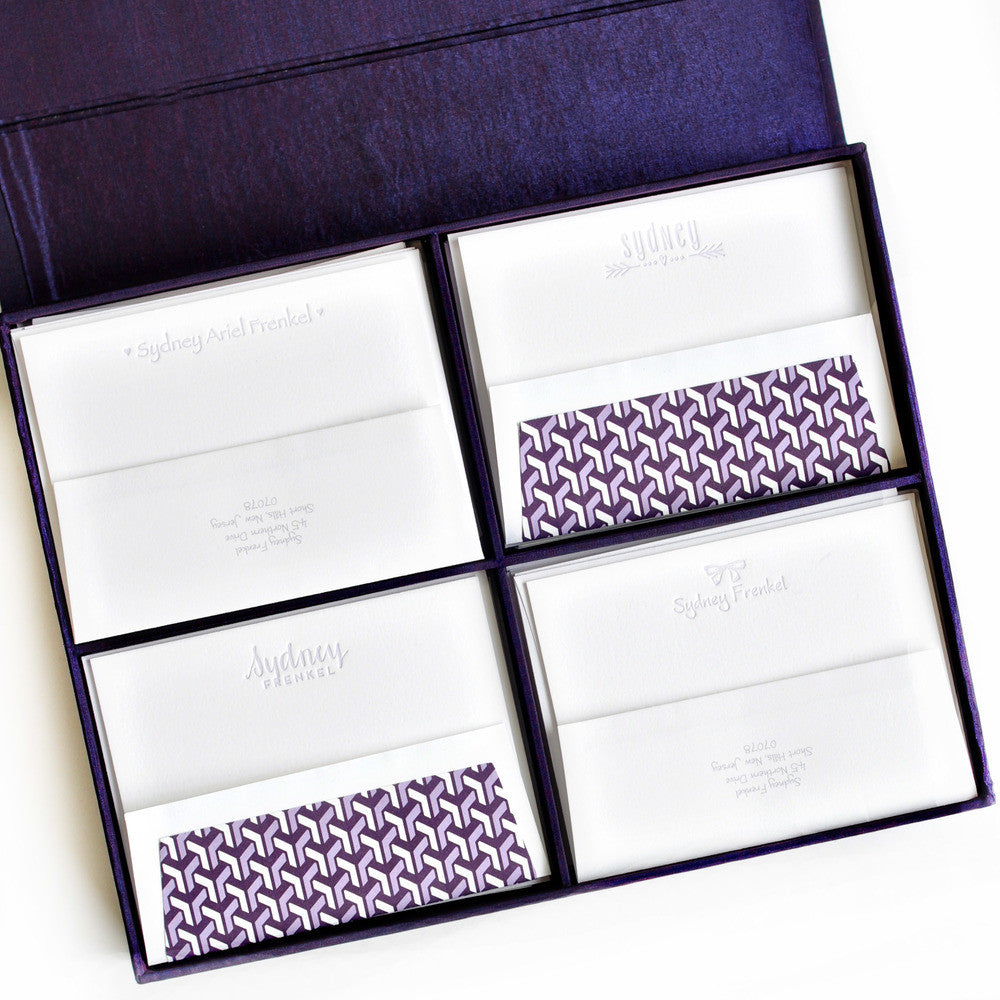 Grand Silk Stationery Box - Purple