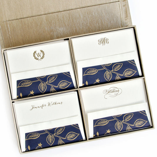Grand Silk Stationery Box - Champagne
