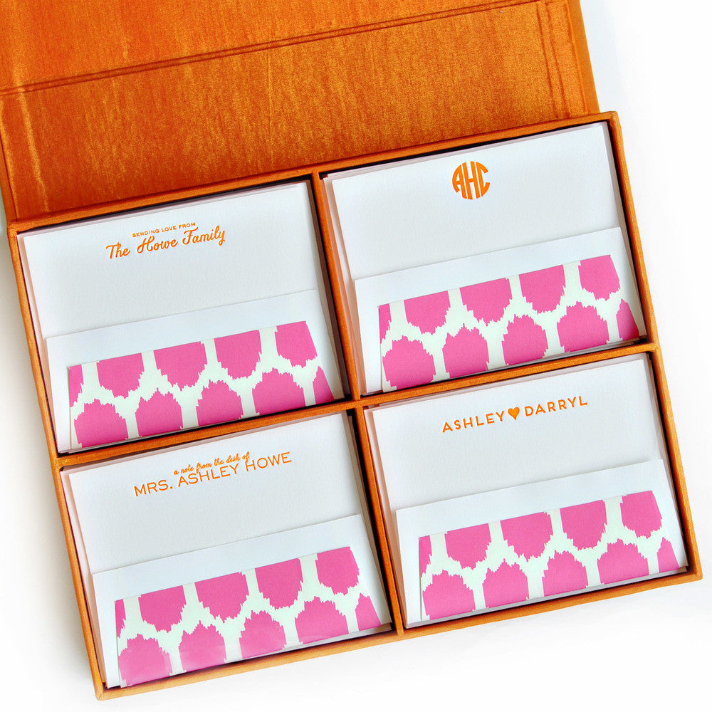 Grand Silk Stationery Box - Orange
