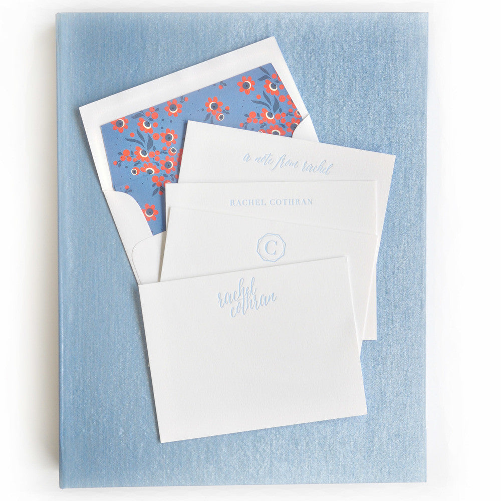 Grand Silk Stationery Box - Light Blue