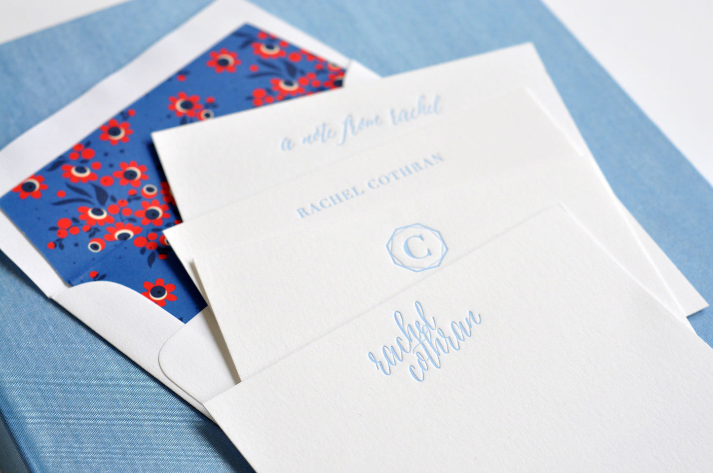Grand Silk Stationery Box - Light Blue
