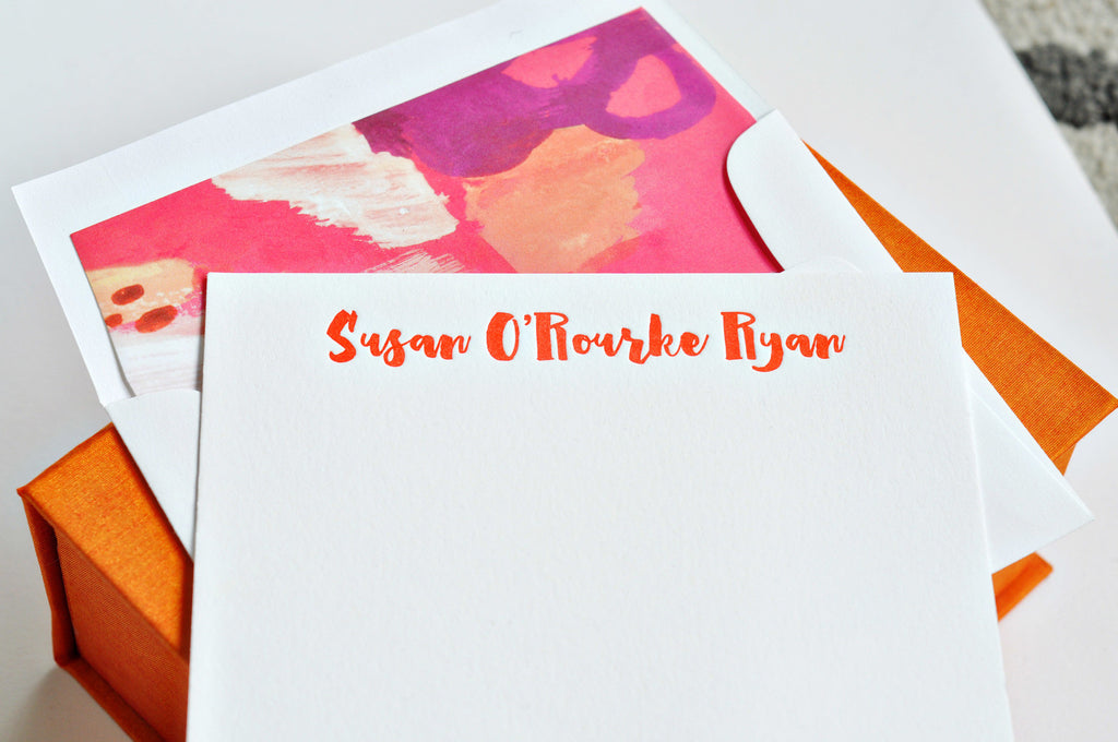Petite Silk Stationery Box - Orange