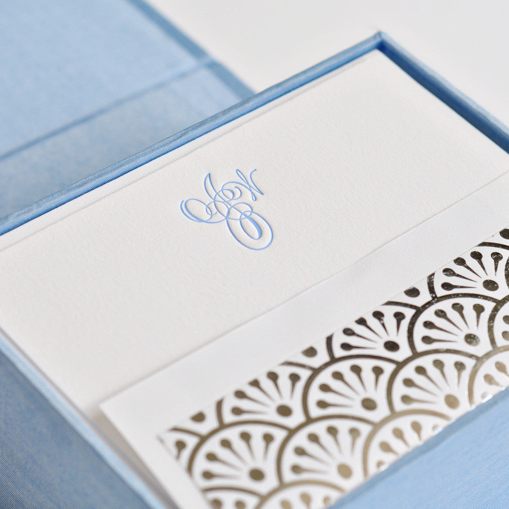 Petite Silk Stationery Box - Light Blue
