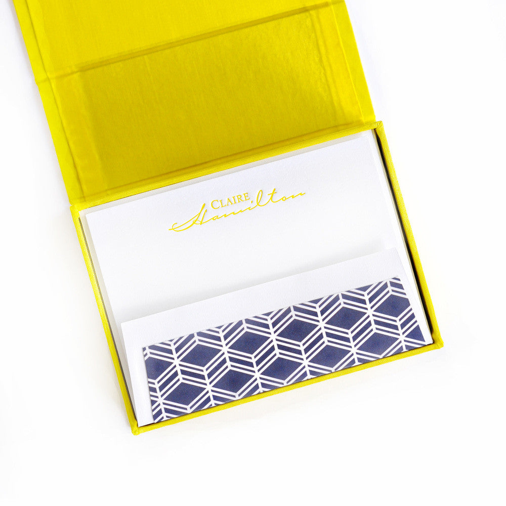 Petite Silk Stationery Box - Yellow