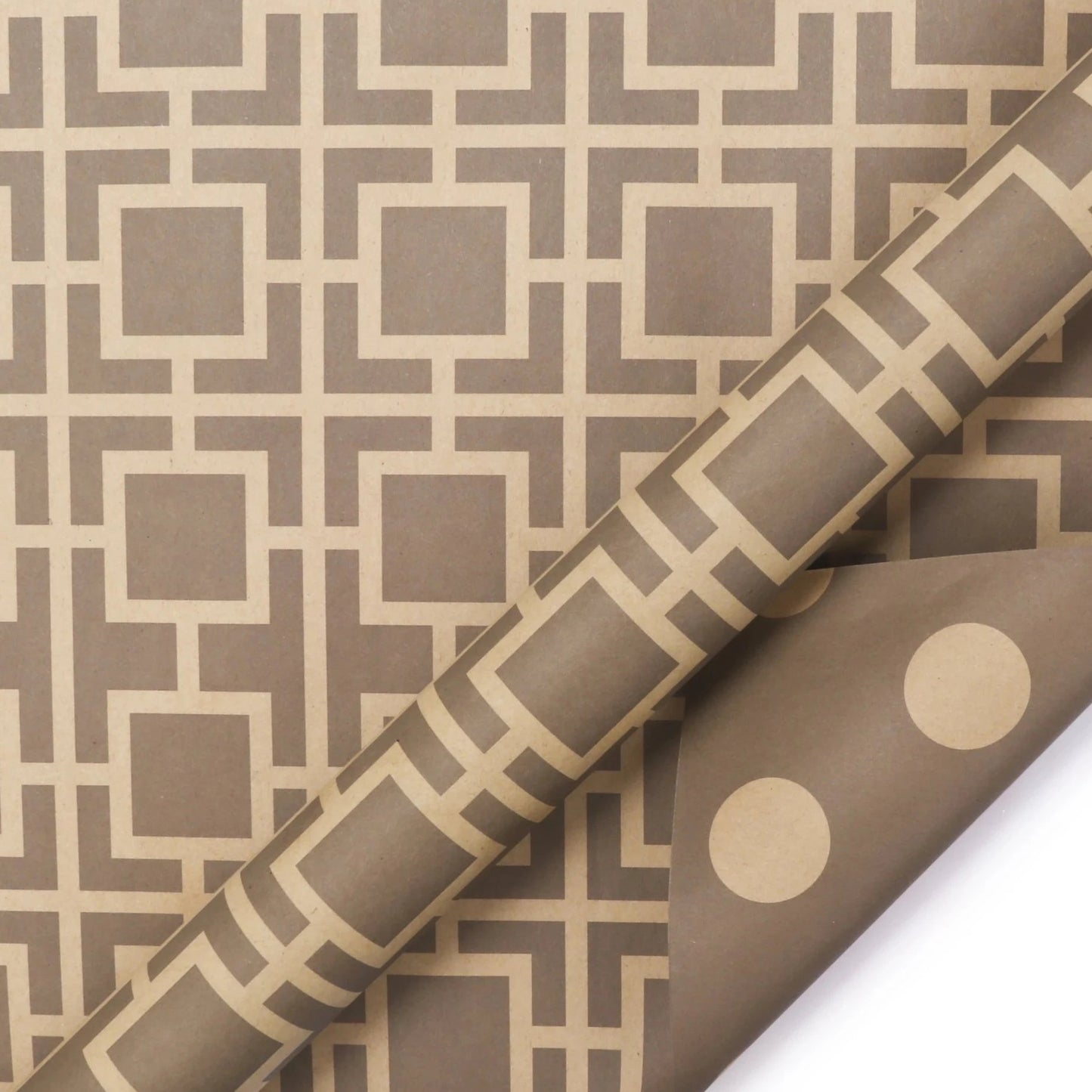 Modern Geo Kraft "Trellis/Polka Dots" Brown Wrapping Paper Sheets