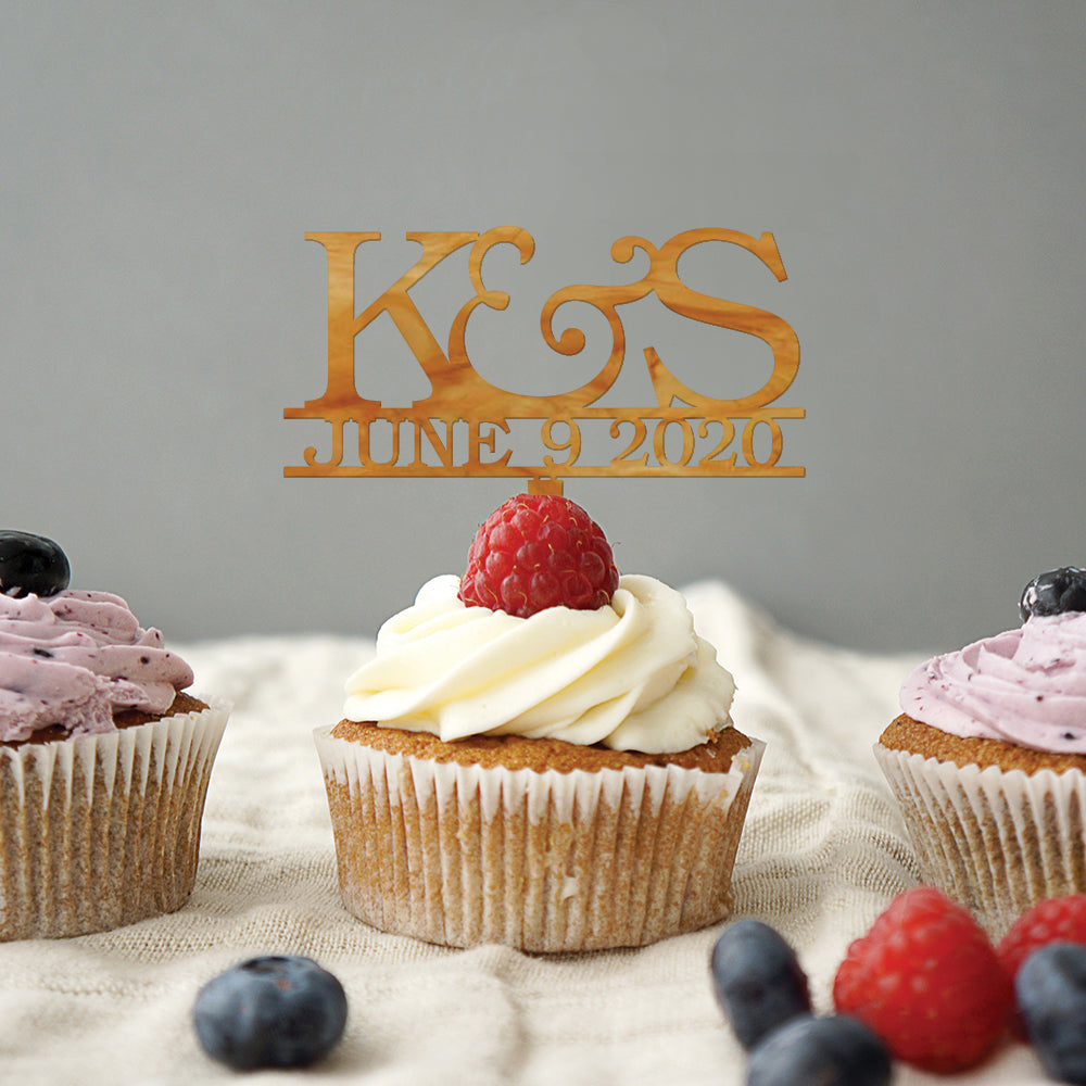 Initial and Date Wedding Cupcake Topper